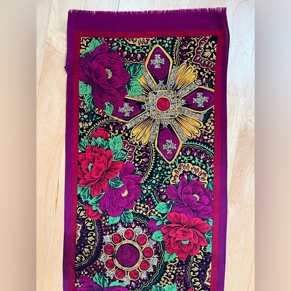 🌺Vibrant Sheer Silk Pink Floral Scarf by Oscar de la Renta | 51”x10.5” - Picture 13 of 17
